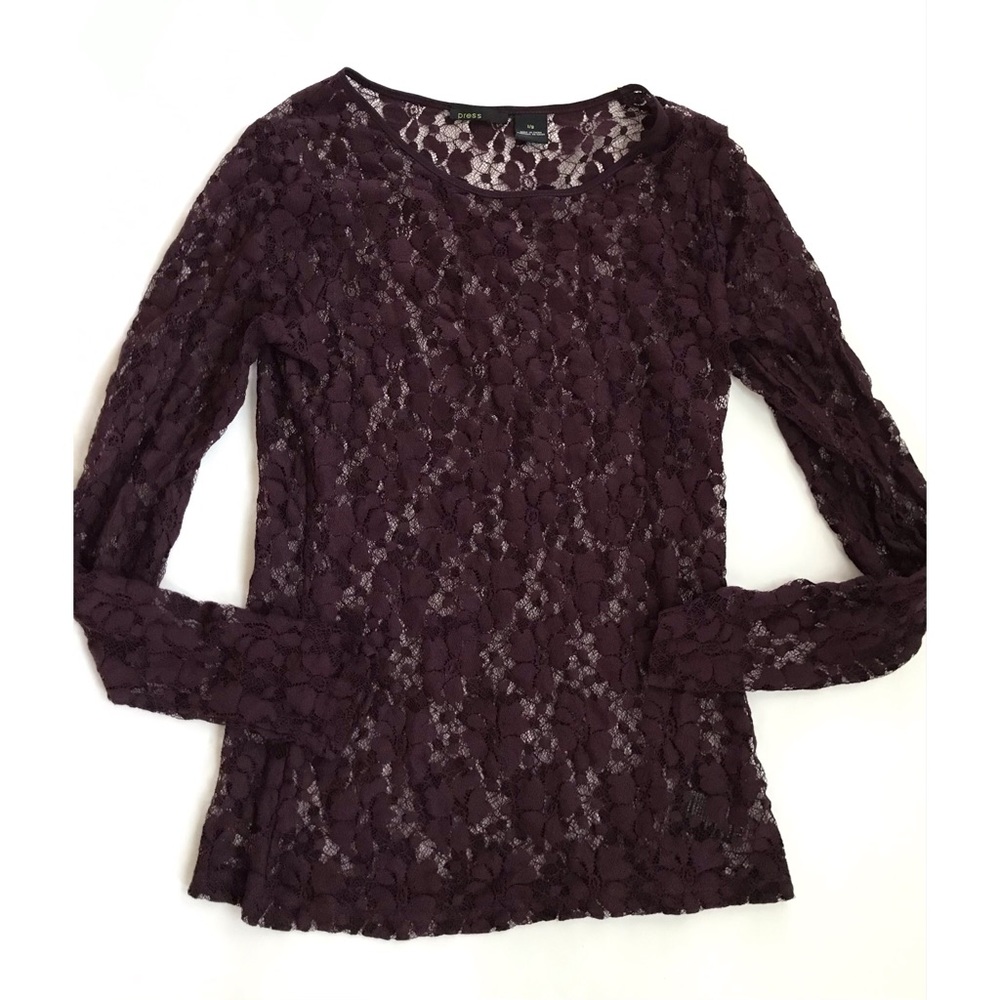 Press Lace See Through Long Sleeve Top  Large